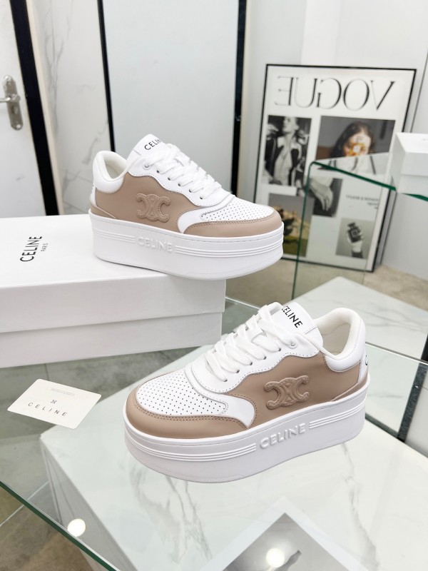 2025 Women Celine White Beige Leather Sneakers KFY00270