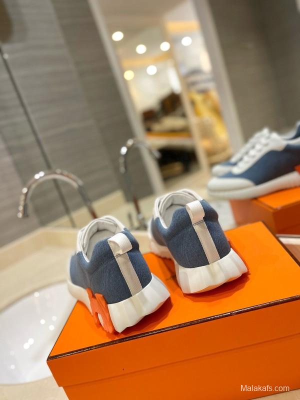 2024 Unisex Hermès Blue White Imported Silk Lambskin Casual Sneakers MJ00320