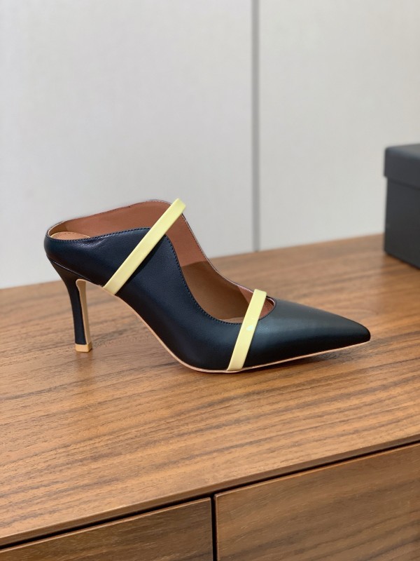 2025 Women Malone Souliers Black Yellow Leather Pumps