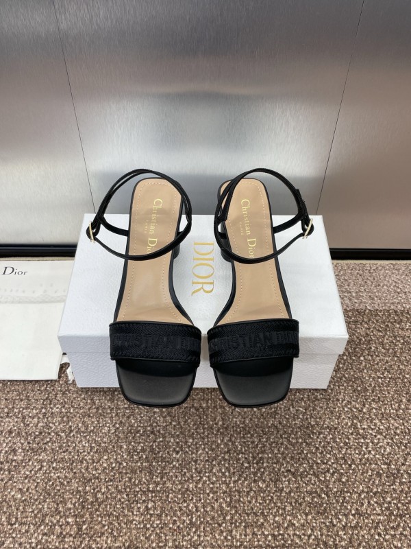 2025 Women Dior Black Leather Fabric Sandals