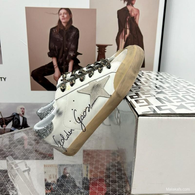 2025 Women GGDB White Grey Leather Sneakers