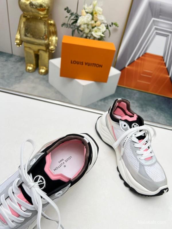 2025 Unisex Louis Vuitton White Pink Mesh Leather Sneakers Monogram LY00340