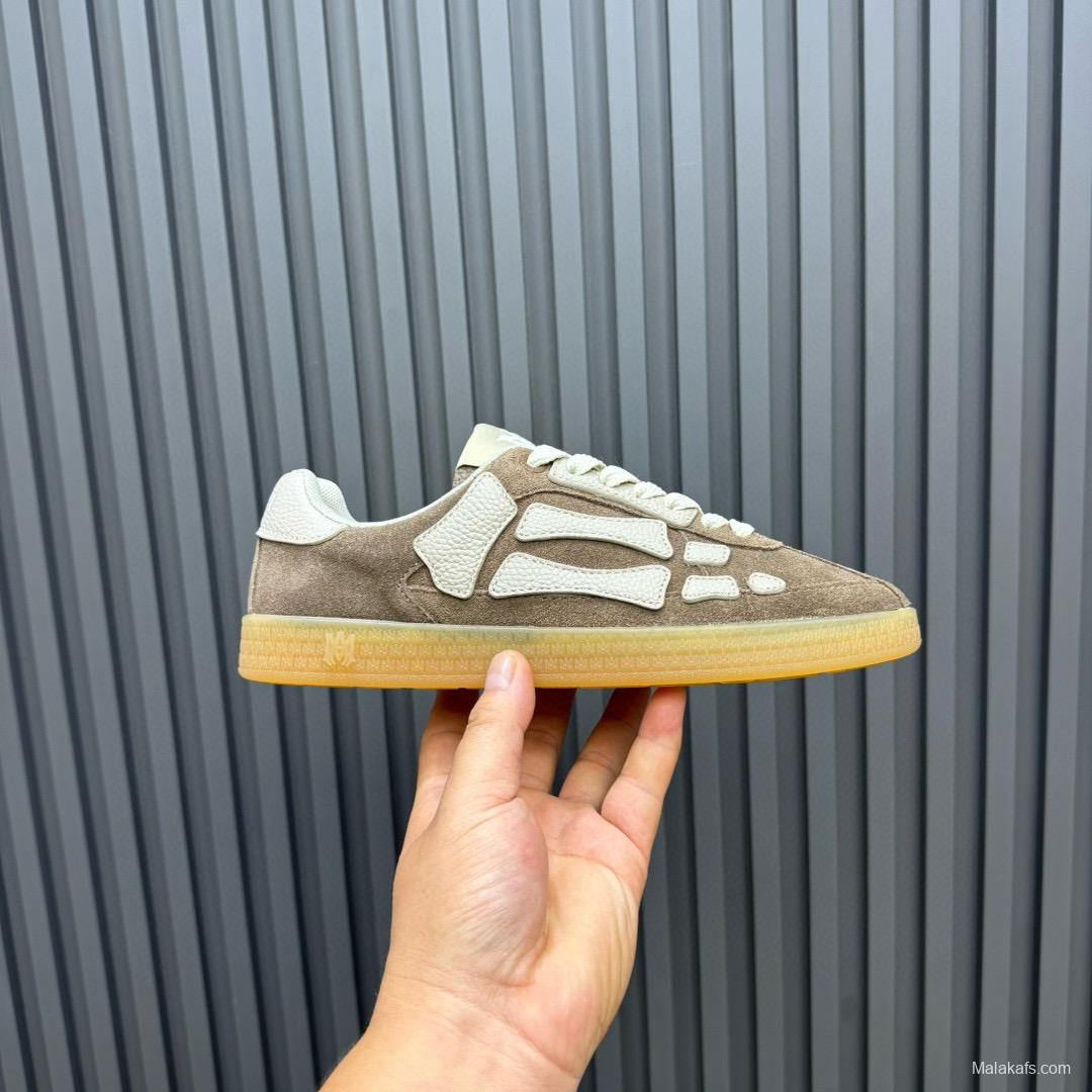 2024 Unisex Amiri Beige White Suede Leather Sneakers MJ00300