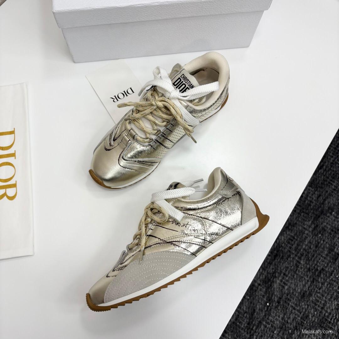 2025 Women Dior Silver Leather Running Shoes LY00300