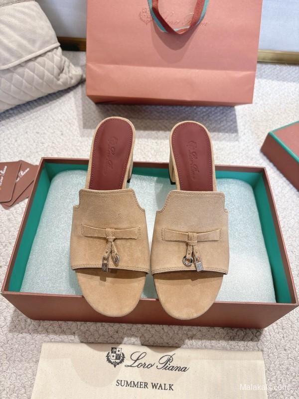 2025 Women LP Beige Suede Heeled Sandals