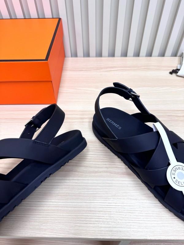 2025 Slippers Hermès Black Leather Sandals