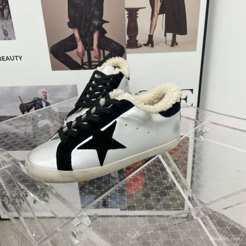 2025 Women GGDB Black White Leather Shearling Sneaker