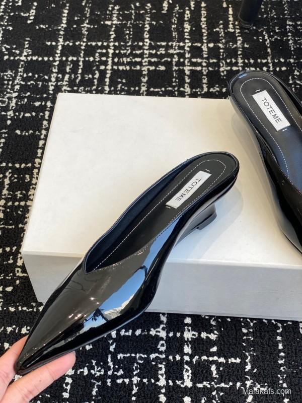 2025 Women Toteme Black Patent Leather Mule