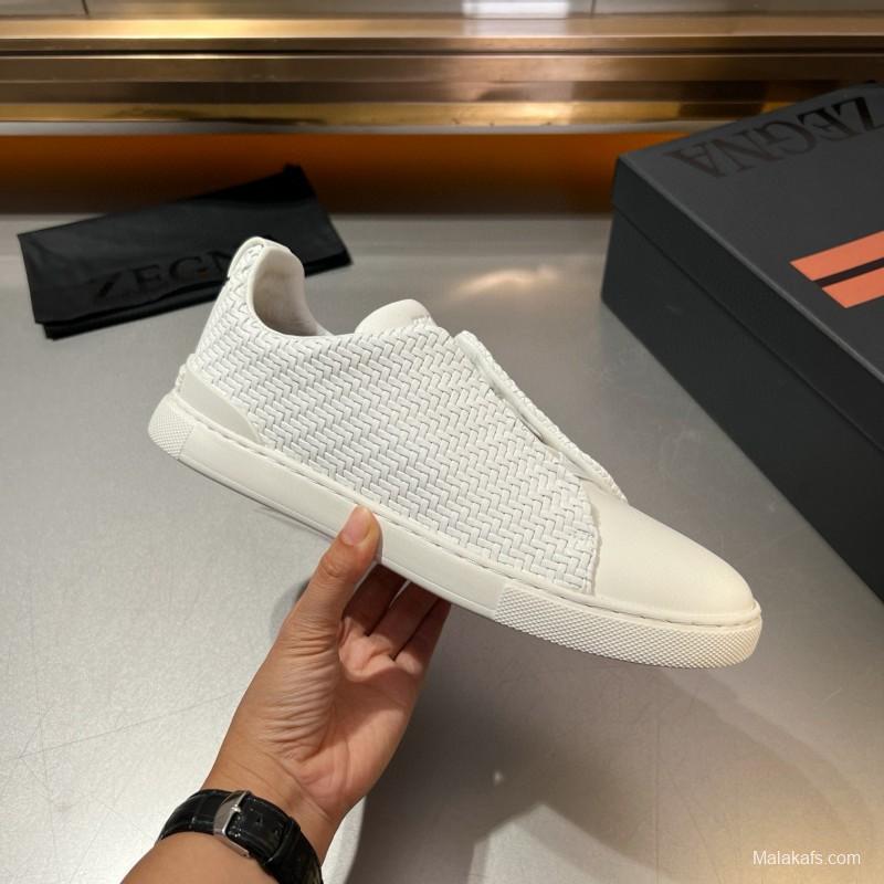 2024 Men Ermenegildo Zegna White Leather PELLETESSUTA Sneakers MJ00280