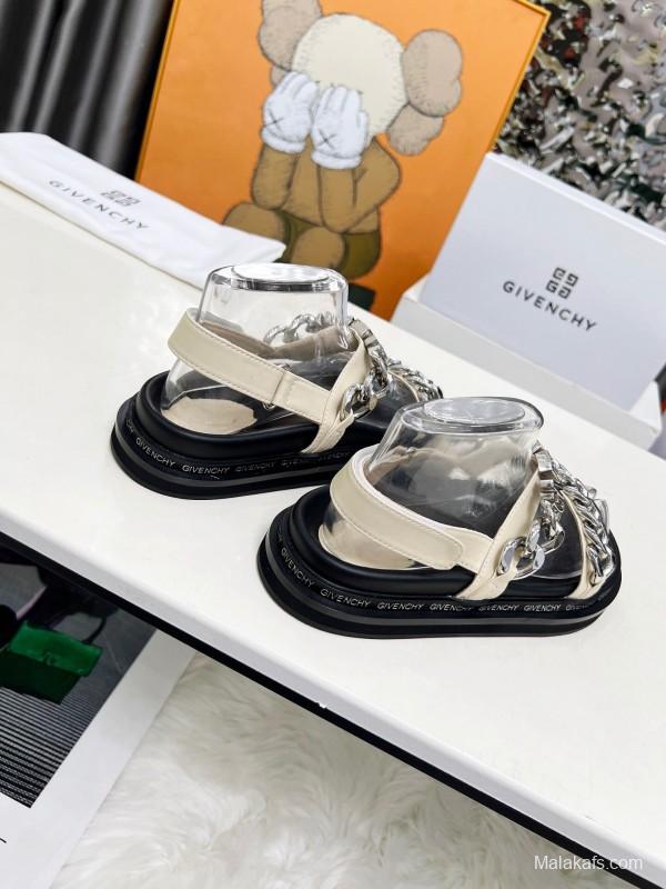 2025 Women Givenchy White Leather Sandals Chain Detail LY00260