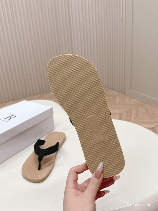 2025 The Row Black Beige Fabric Slippers