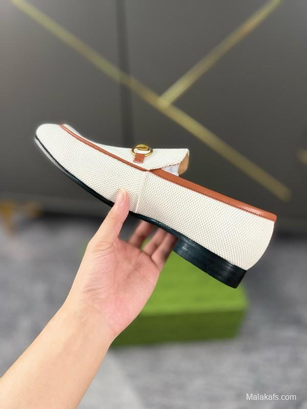 2024 Men Gucci white brown leather loafers MJ00280