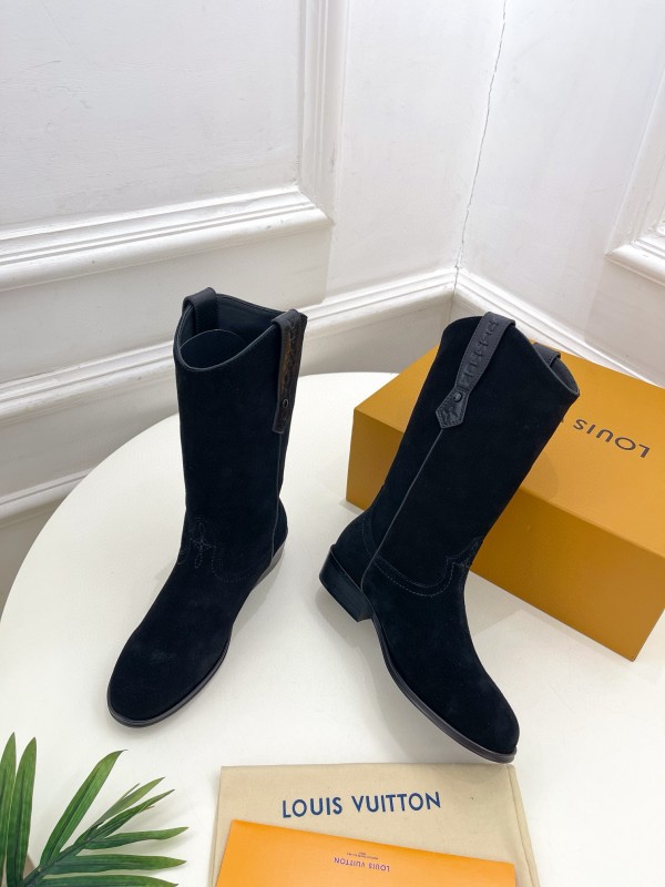 2024 Women Louis Vuitton Black Suede Boots MJ00440