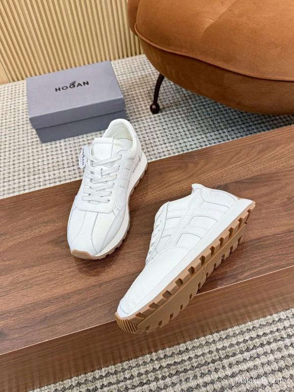 2025 Unisex HOGAN White Leather Suede Sneakers H671