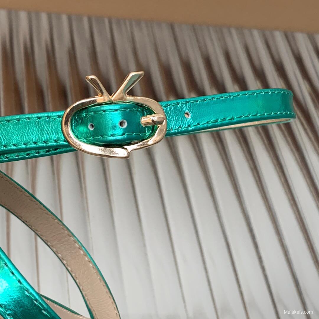 2025 Women Gianvito Rossi Metallic Green Leather Platform Sandals