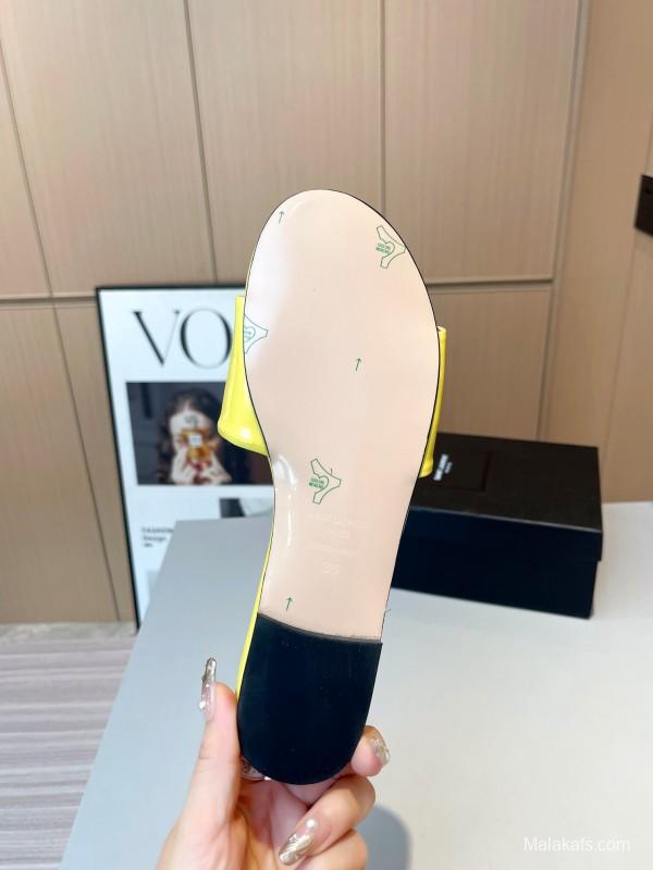 2025 Women Yves Saint Laurent Yellow Patent Leather Slippers LY00180