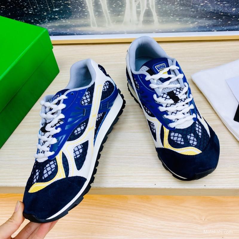 2025 Unisex Bottega Veneta Blue Yellow Black Mesh Sneakers LY00310