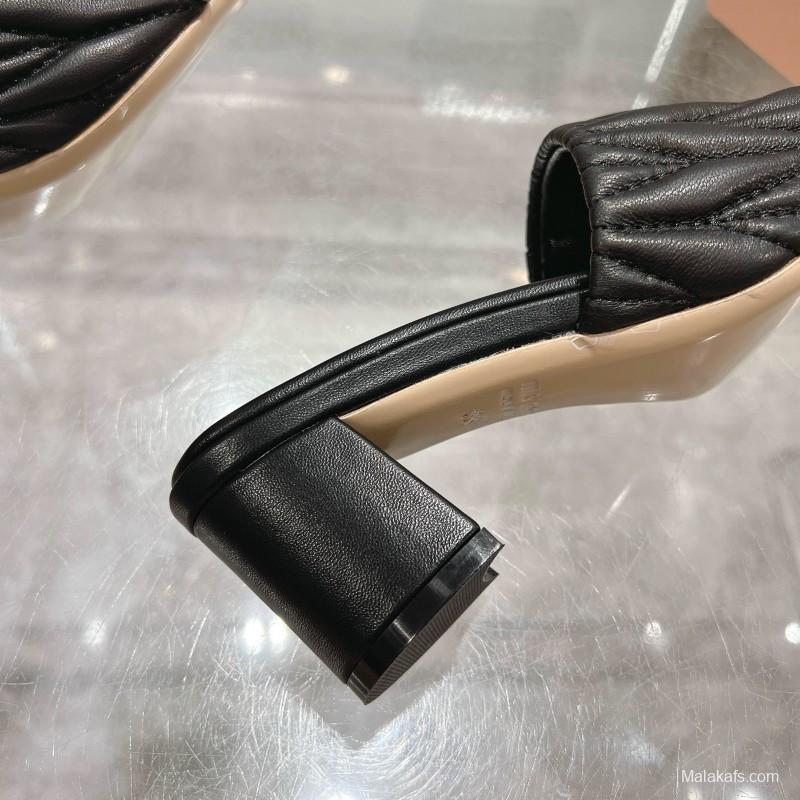 2025 Women Miu Miu Black Leather Sandals