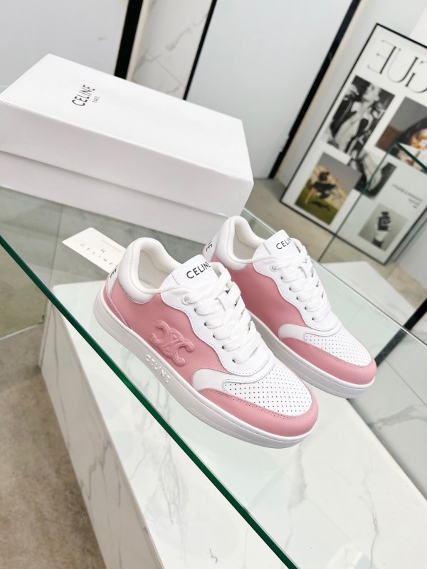 2025 Women CELINE White Pink Leather Sneakers