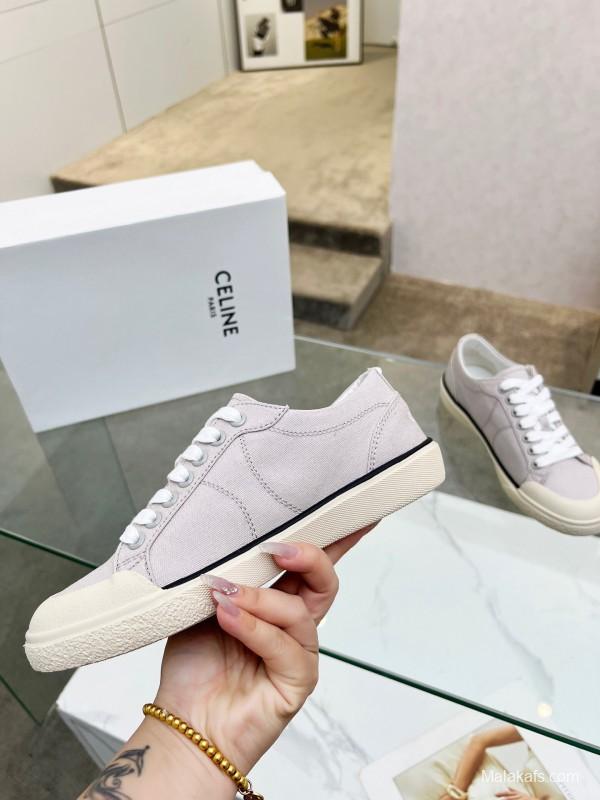 2025 Women Celine Light Grey Canvas Sneakers LY00210