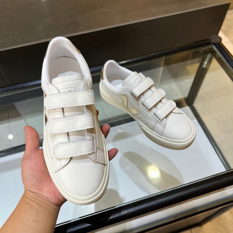 2025 Women VEJA White Gold Leather Strap Sneakers