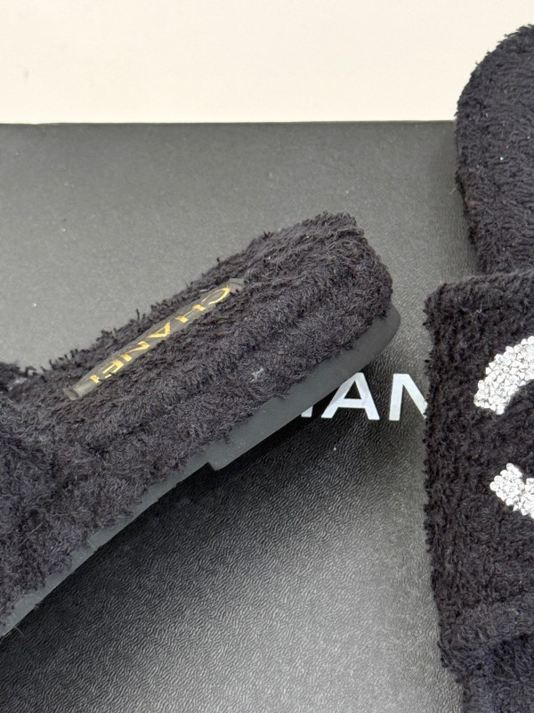 2025 Women Chanel Black Terry Cloth Slippers KFY00220