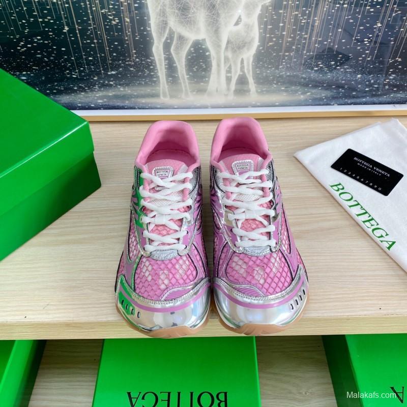2025 Women BV Pink Silver Mesh Leather Running Sneakers