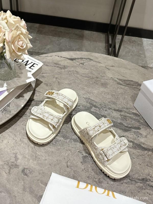 2025 Women Dior White Canvas Leather Sandals
