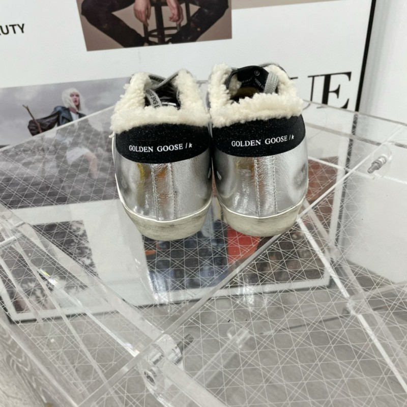 2025 Women GGDB Silver Black Leather Shearling Sneakers