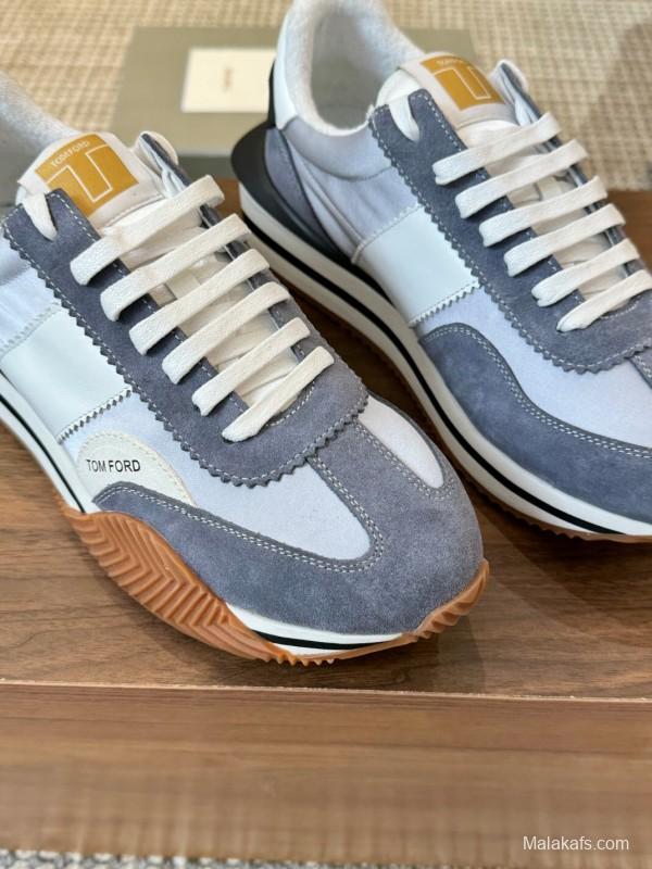 2025 Unisex TOM FORD Blue White Grey Leather Suede Sneakers LY00360(F)/LY00370(M)