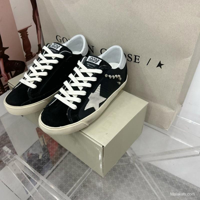 2025 Women GGDB Black White Leather Suede Star Sneakers