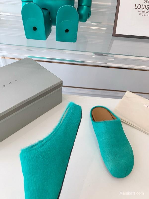 2024 Women Marni Turquoise Calf Hair Mules