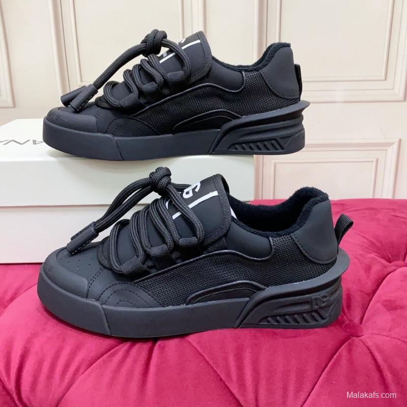2025 Men Dolce & Gabbana Black Mesh Leather Sneakers
