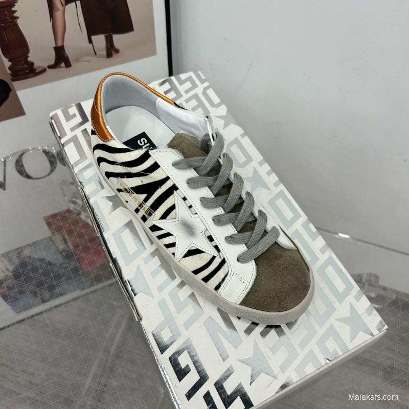 2025 Women GGDB White Black Zebra Leather Suede Sneakers