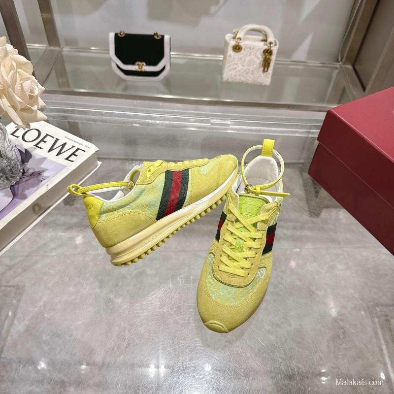 2025 Women Gucci Yellow Suede Fabric Sneakers LY00340