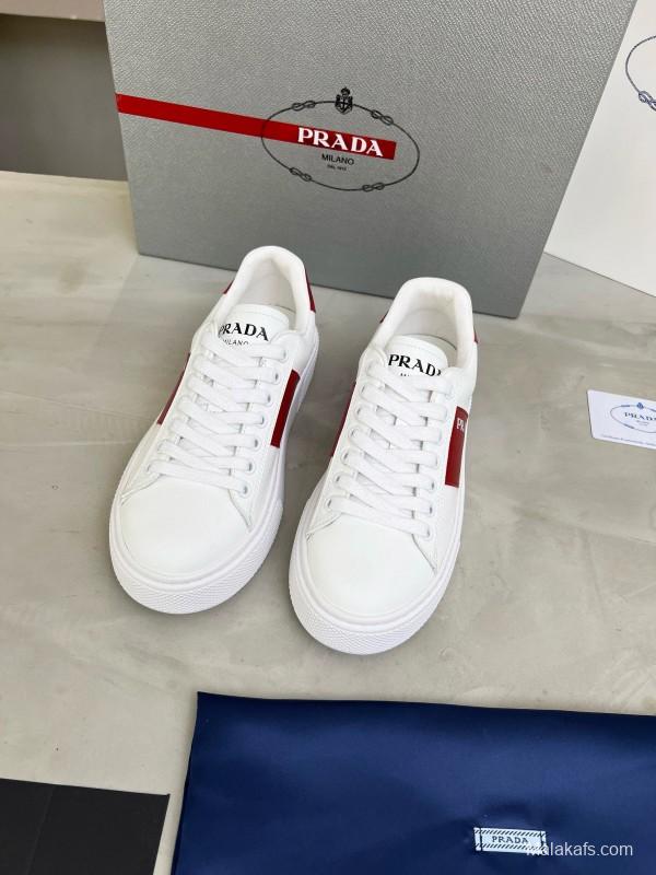 2024 Women Prada White Red Leather Sneakers MJ00310