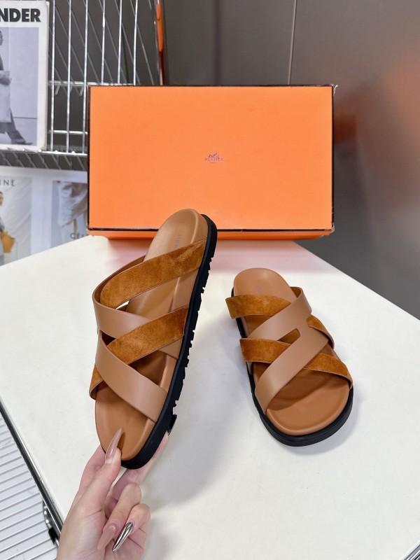 2025 Slippers Hermès Brown Suede Leather Slippers