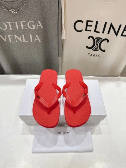 2025 Women The Row Red Rubber Flip Flops Casual Summer Sandals High-Quality Molded Sole KFY00160(F)