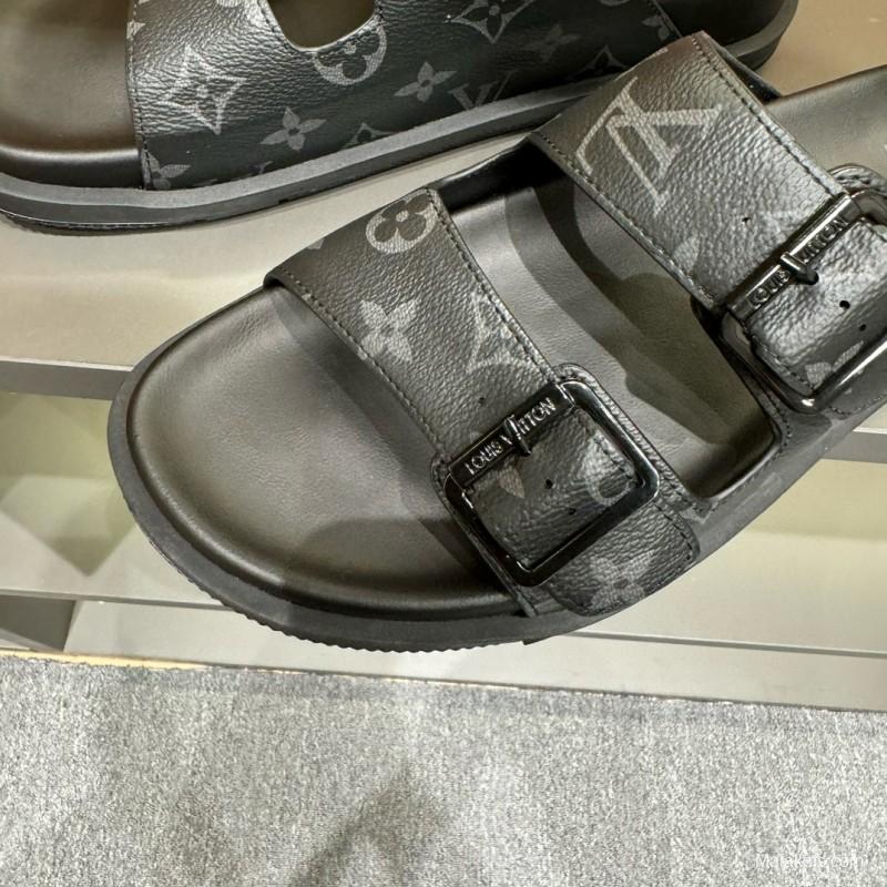 2024 Louis Vuitton Black Leather Slippers MJ00210