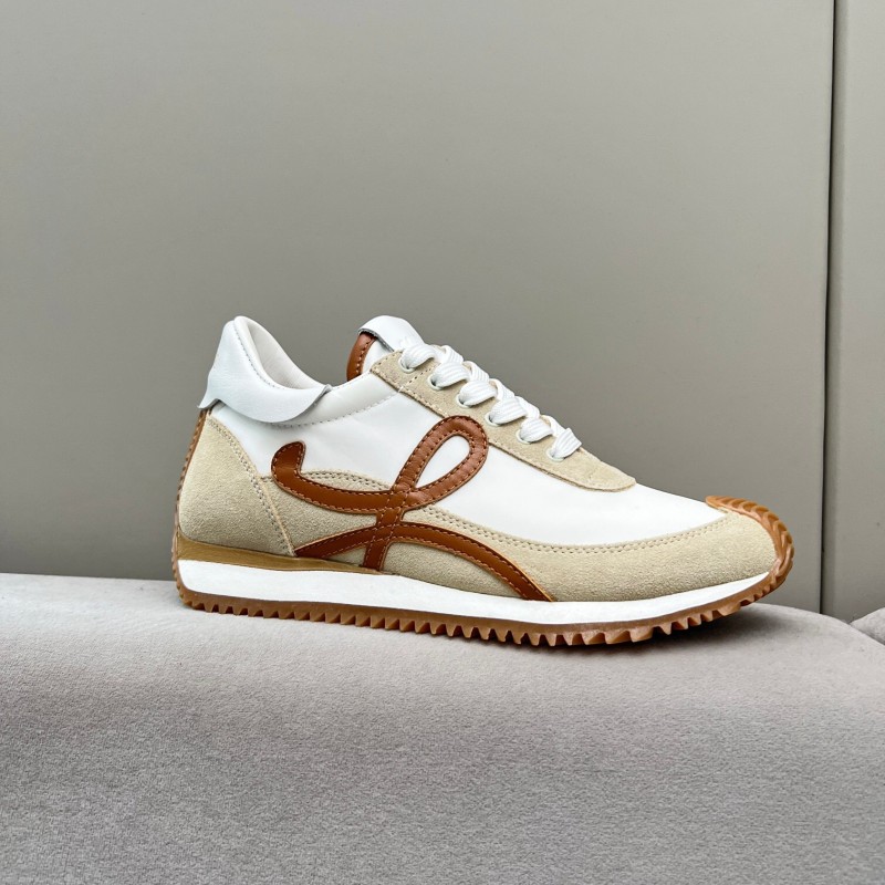 2025 Unisex Loewe White Beige Brown Leather Fabric Sneakers LY00270