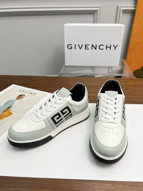 2024 Unisex Givenchy White Black Silk Calfskin Lacquered Low Top Sneakers MJ00380