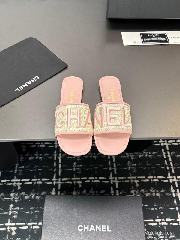 2025 Slippers CHANEL Pink Tweed Slippers