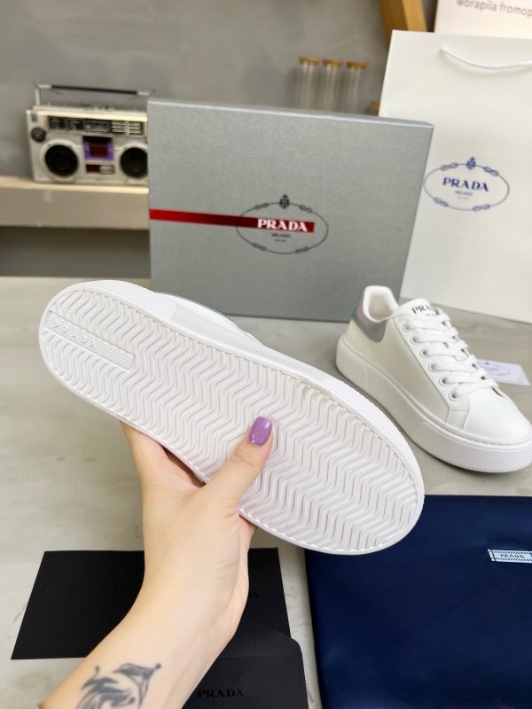 2024 Unisex Prada White Silver Leather Sneakers MJ00310