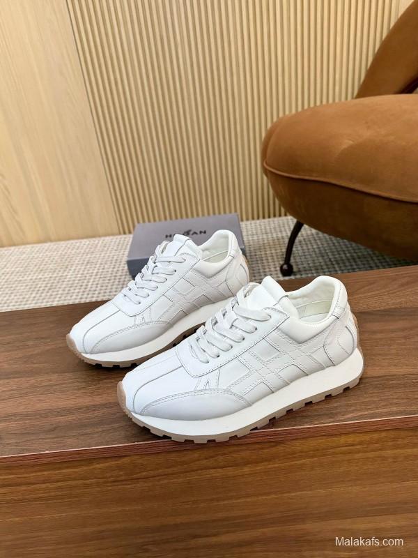 2025 Unisex HOGAN White Leather Suede Sneakers H671