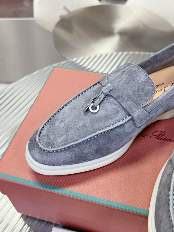 2024 Unisex Loro Piana Grey Suede Loafers MJ00270