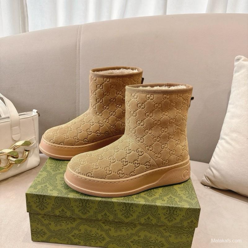 2024 Women Gucci Beige Suede Snow Boots MG00350
