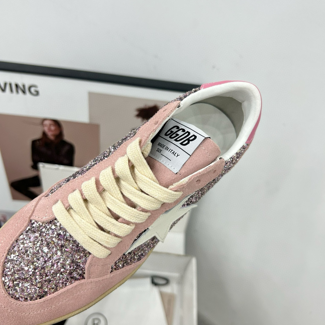 2024 Women GGDB Pink White Glitter Suede Sneakers MJ00260