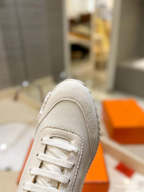 2024 Unisex Hermès White Imported Silky Calf Suede Rain Cloth Casual Sneakers MJ00320