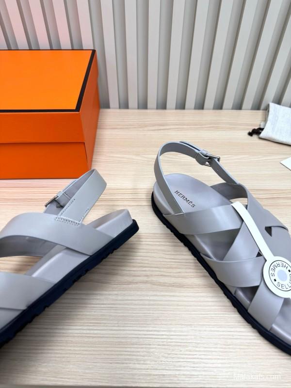 2025 Women Hermès Grey Leather Sandals LY00270