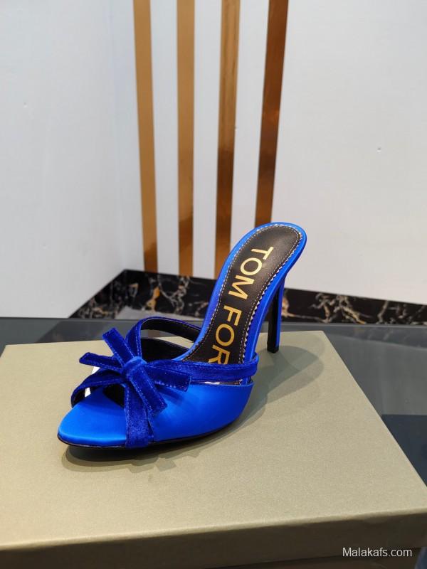 2025 Women TOM FORD Blue Velvet High Heel Mules